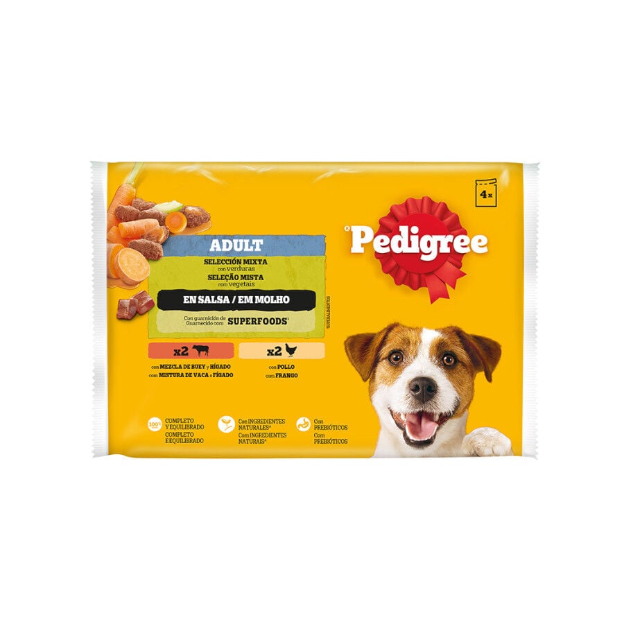 4 sobres x 100 g Pedigree Pollo y Buey con Verduras Salsa en Bolsita para Perros, , large Imagen numero 1
